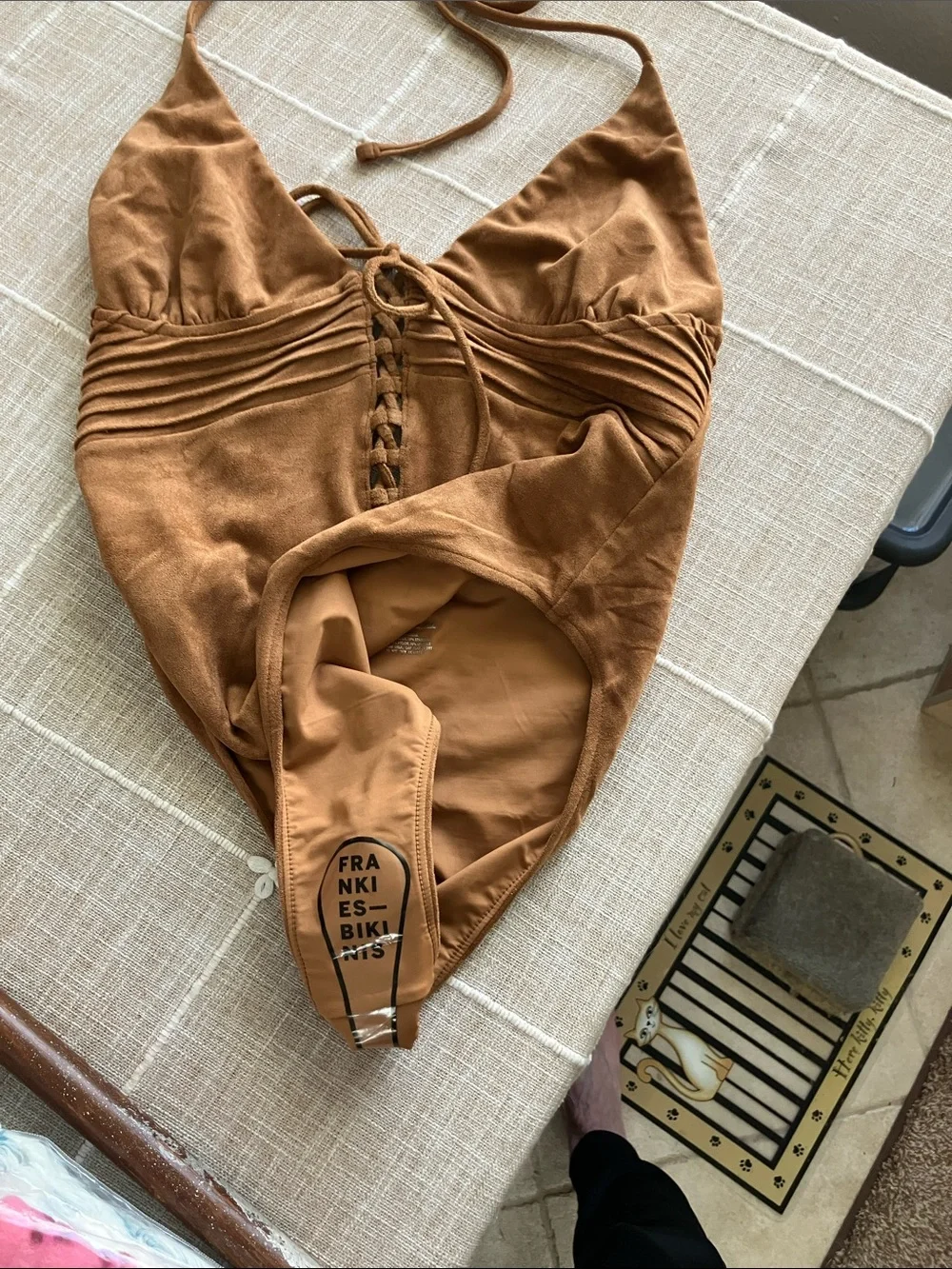 Frankie's Bikinis Suede-Look Brown One-Piece Swimsuit